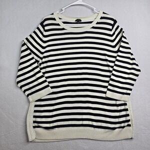 Talbots knit Striped Sweater XL Black White 3/4 Sleeve Pima Cotton Tunic crochet